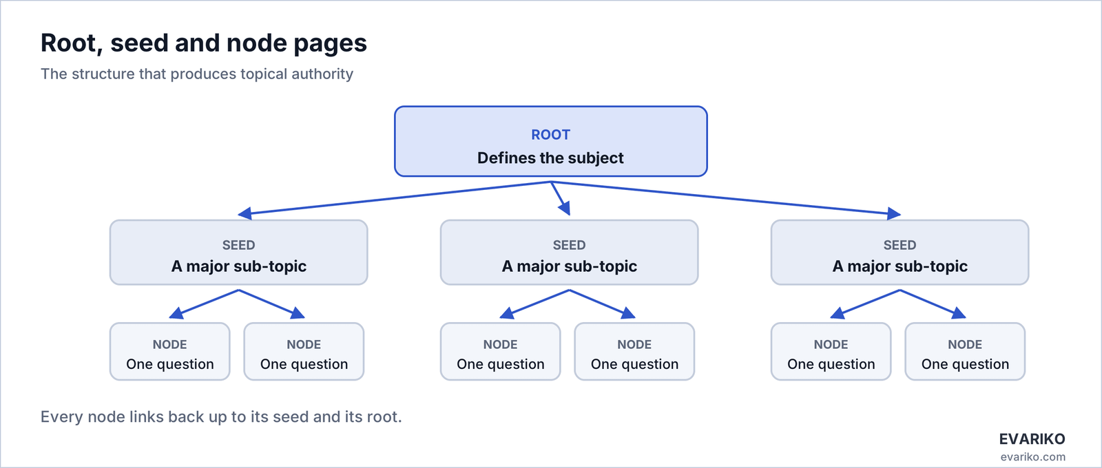Root, seed and node pages